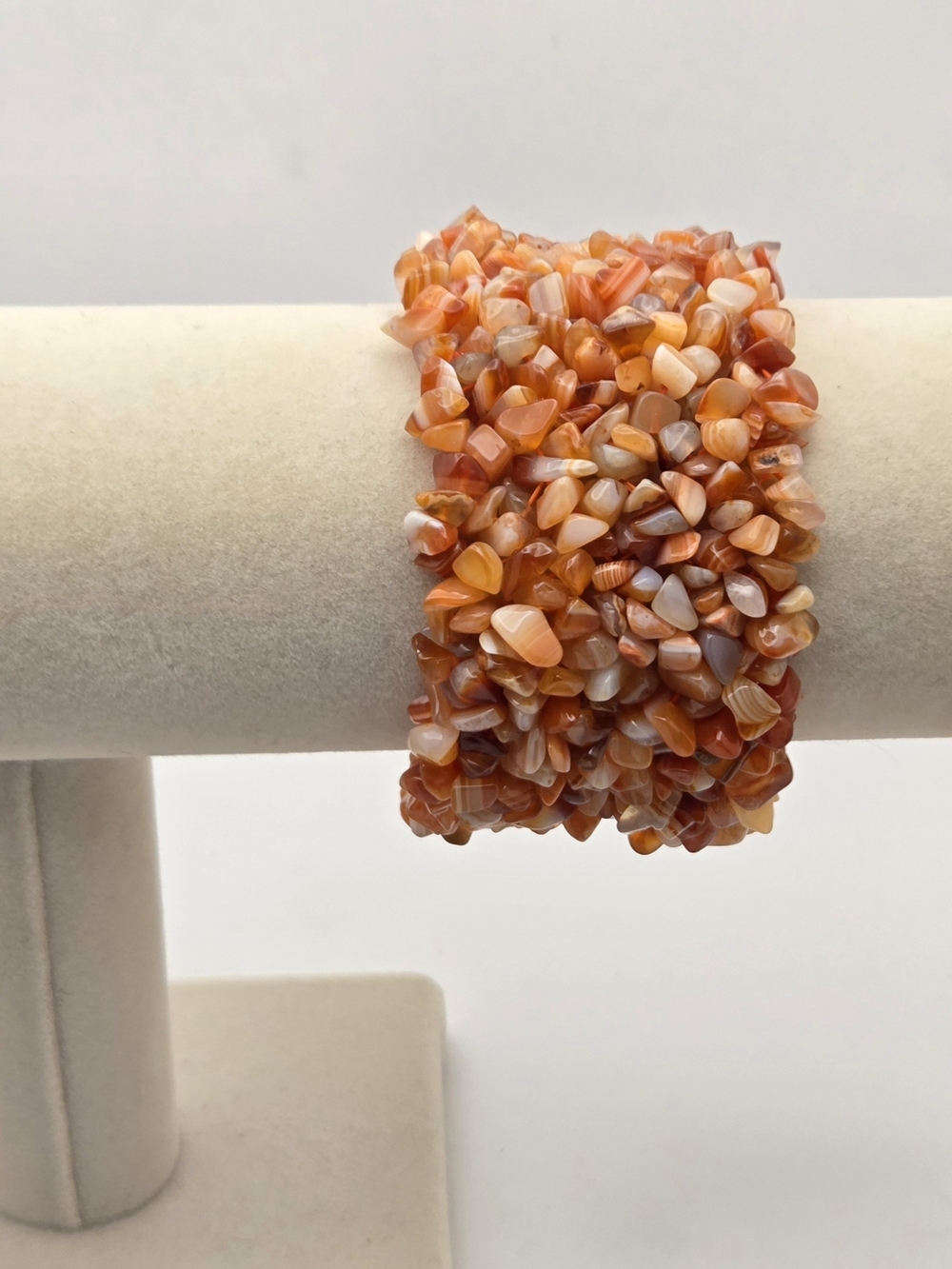 ​Vintage Carnelian Agate Gemstone Chip Wide Stretch Cuff Bracelet